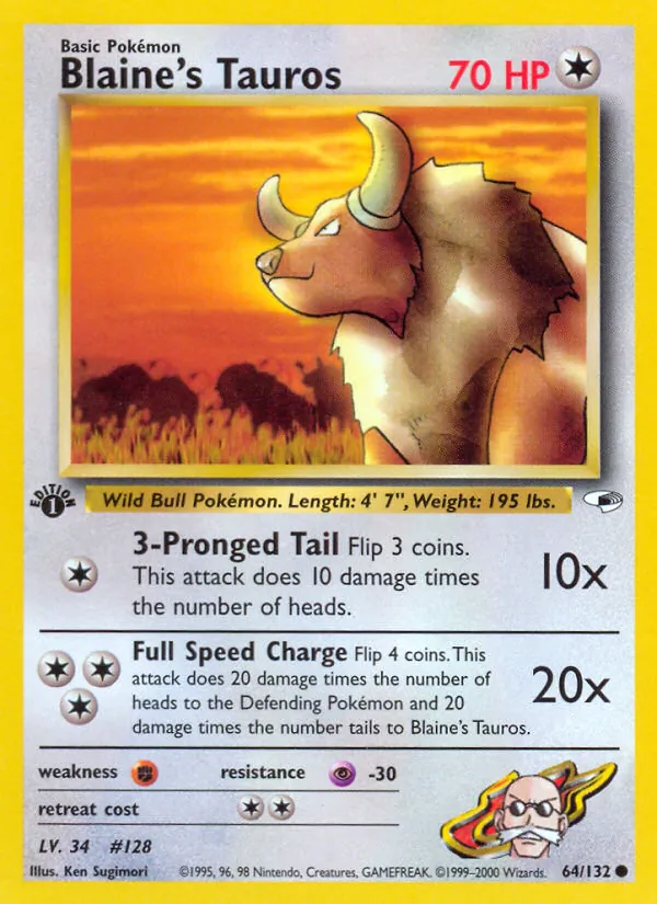 64-1ED Blaine's Tauros – Gym Heroes