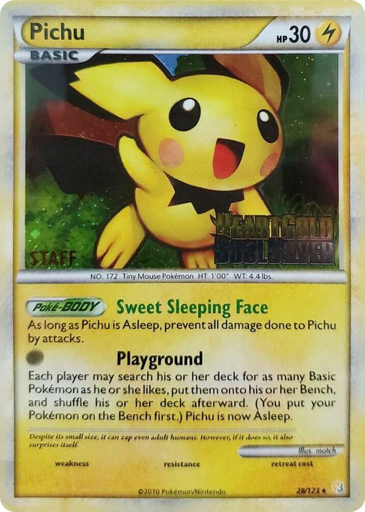 28-holo-staff-prerelease Pichu (Holo, Staff stamp, Prerelease stamp) – HeartGold SoulSilver