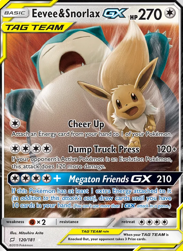 120 Eevee & Snorlax GX – Team Up