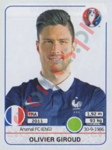 33 Olivier Giroud – UEFA Euro France 2016 Panini