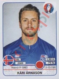 615 Kári Árnason – UEFA Euro France 2016 Panini