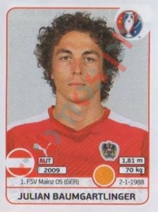 639 Julian Baumgartlinger – UEFA Euro France 2016 Panini