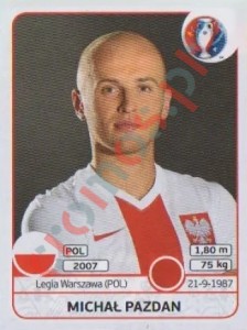 297 Michał Pazdan – UEFA Euro France 2016 Panini