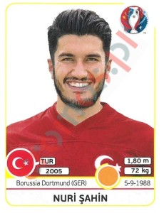 412x Nuri Şahin – UEFA Euro France 2016 Panini
