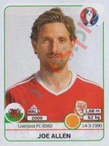 190 Joe Allen – UEFA Euro France 2016 Panini