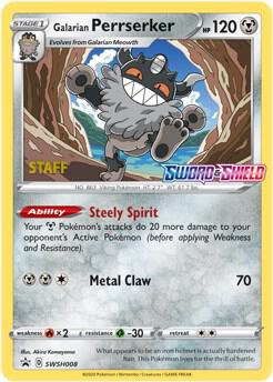 SWSH008-holo-setlogo-staff Galarian Perrserker (Set logo stamp, Staff stamp) – SWSH Black Star Promos