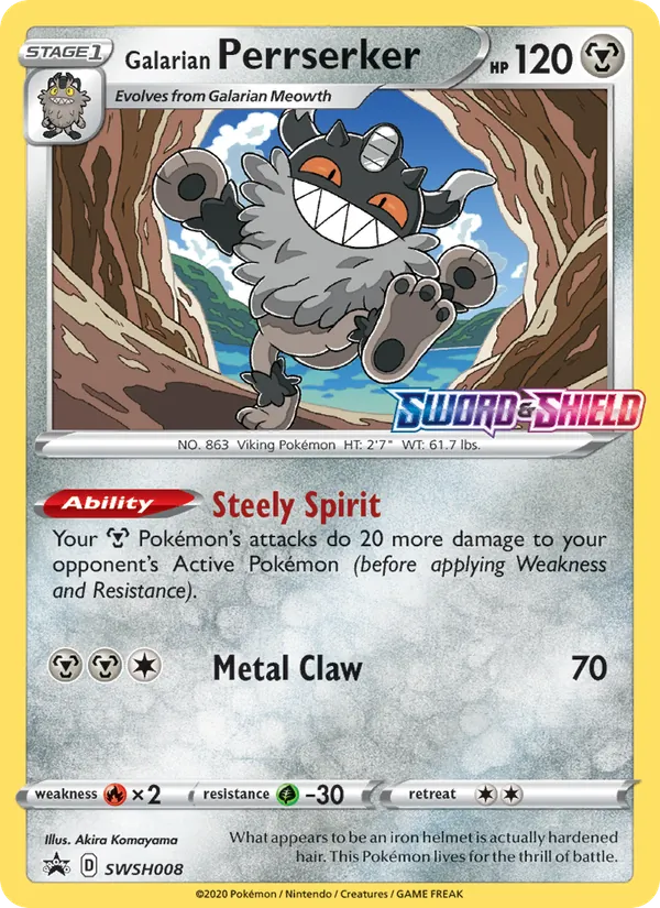 SWSH008 Galarian Perrserker – SWSH Black Star Promos