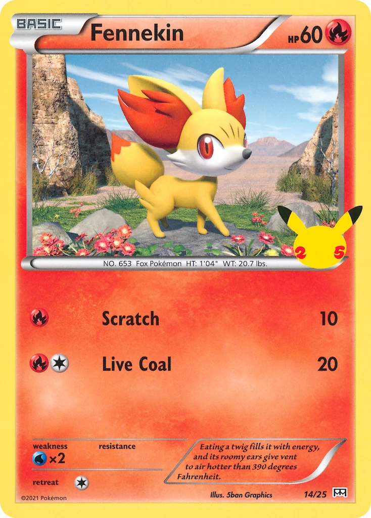14-holo-25thcelebration Fennekin (Holo, 25th Celebration stamp) – McDonald's Collection 2021