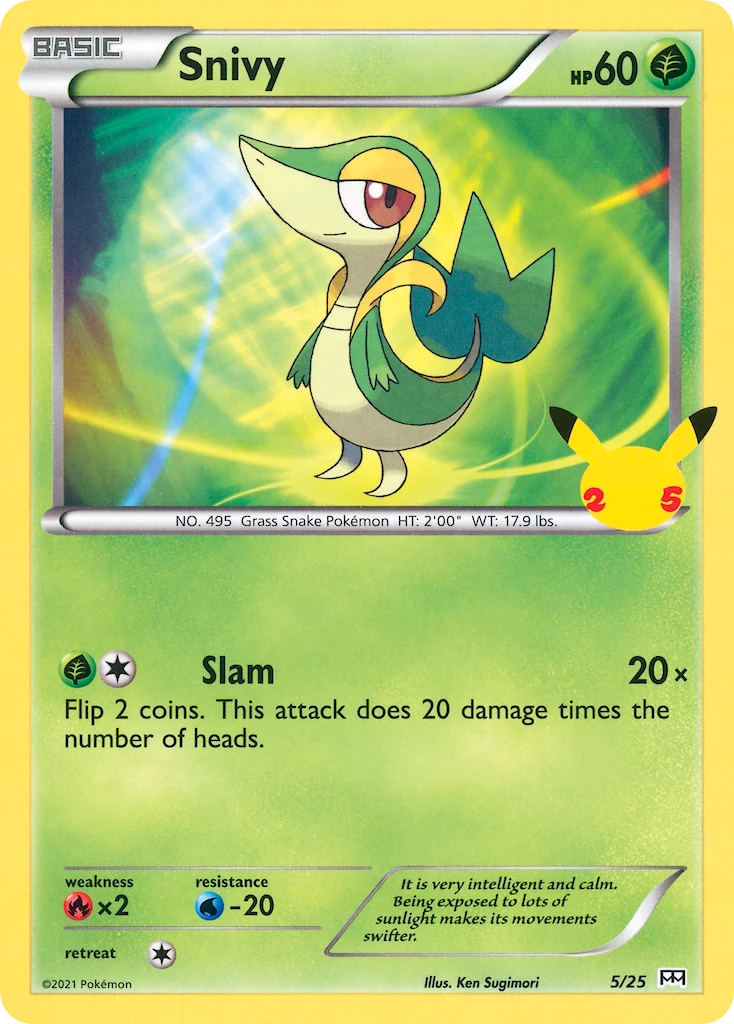 5-holo-25thcelebration Snivy (Holo, 25th Celebration stamp) – McDonald's Collection 2021