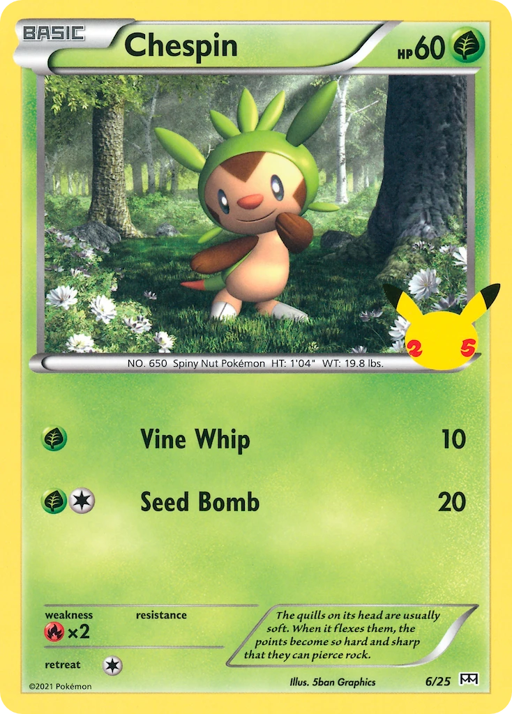 6-holo-25thcelebration Chespin (Holo, 25th Celebration stamp) – McDonald's Collection 2021