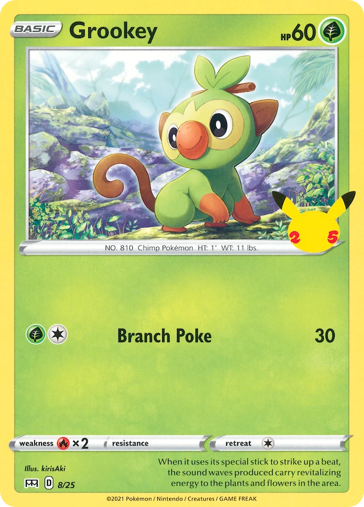 8-holo-25thcelebration Grookey (Holo, 25th Celebration stamp) – McDonald's Collection 2021