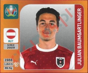 245 Julian Baumgartlinger – UEFA Euro 2020 Tournament Edition Panini