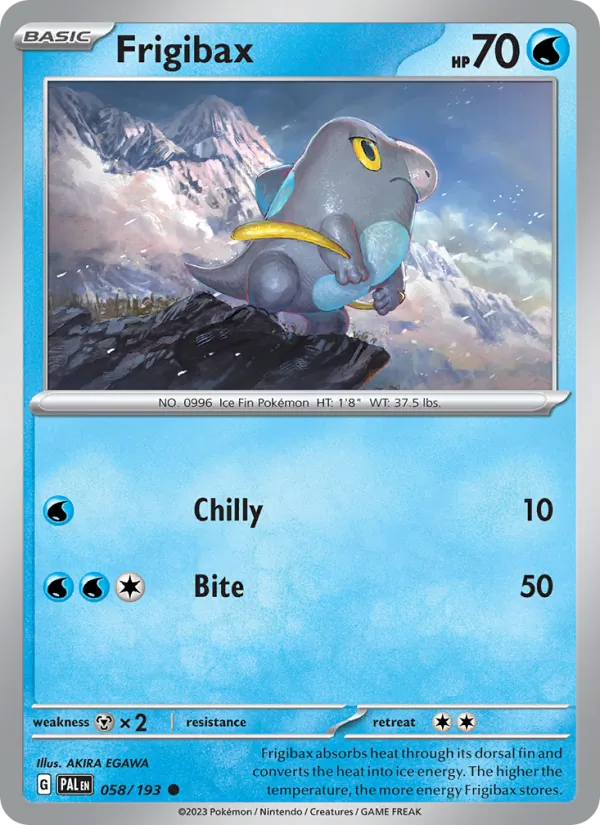 058-holo-cosmos-snowflake Frigibax (Holo, Cosmos Holo, Snowflake stamp) – Paldea Evolved